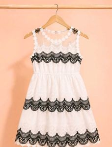 Elegant White & Black Lace Dress