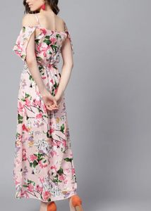 Floral Cold Shoulder high-low Maxi Dress