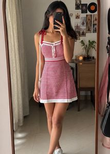 Red and White Striped Mini Dress