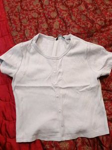 Light Blue Ribbed Button-Down Top