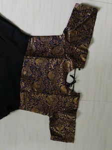 Women's Black &amp; Golden Ethnic flared dress with L