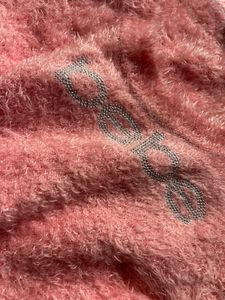 Y2k bebe pink fur fitted top