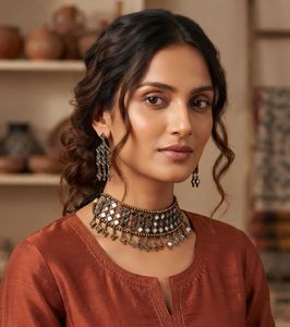 Ethnic Mirror Work Choker & Earring Set