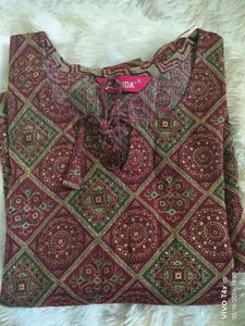 Maroon Printed Kurta and Palazzo Set-XL