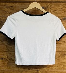 White Cropped T-Shirt with Black Trim