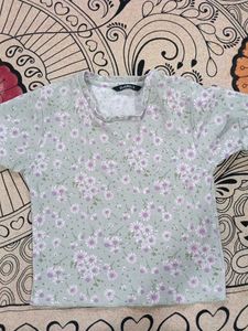 Floral Print Ribbed Top