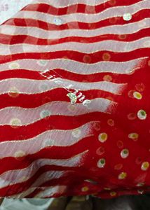New Unused Vibrant Red Sequined Saree