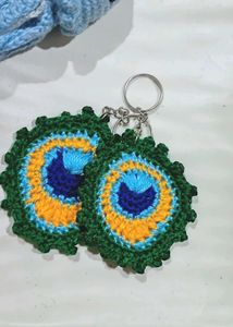 Handmade Crochet Peacock Feather Keychain