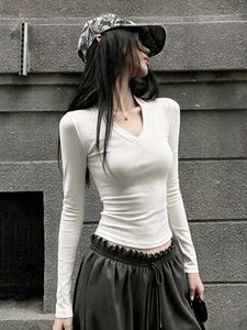 V-Neck Long Sleeve Ribbed Crop Top