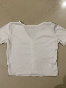 White Ribbed Button-Up Crop Top