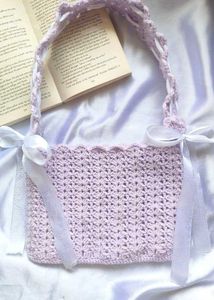 Crochet Tote Bag with Ribbon Detail