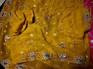Beautiful Yellow studed Embroidered y2k Saree