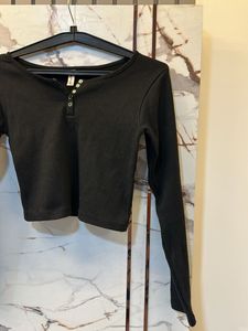 Black Ribbed Long Sleeve Top, Bust- 32/30 Strechab