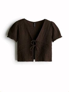 Brown Tie-Front Crop Top