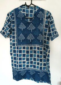 Blue Block Print Cotton Kurta
