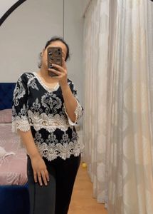 Elegant Black &amp; White Lace Top