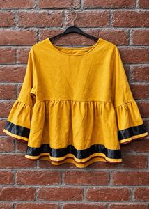 Mustard Yellow Flared Kurta with Ribbon Detail