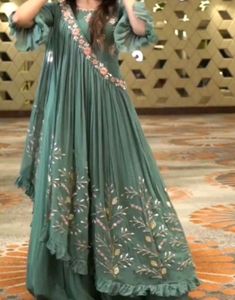 Green Embroidered Anarkali Dress