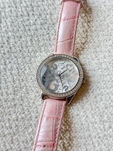 Guess Crystal Rhinestone Pink Leather Strap Watch