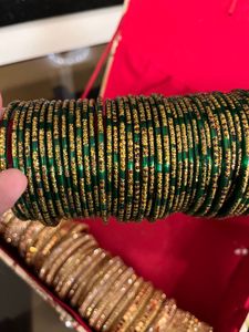 Traditional Bridal Bangles Set–Red,Green &amp; Gold