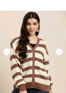 Striped Button-Up Knit Cardigan