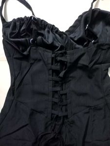 Black Mini Lace Up Dress with Smocked Bodice