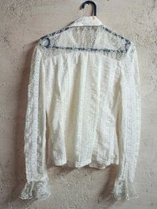 Partywear White Lace Shirt Blouse