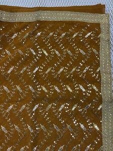 Brown Sequin Saree with attached blouse Piece