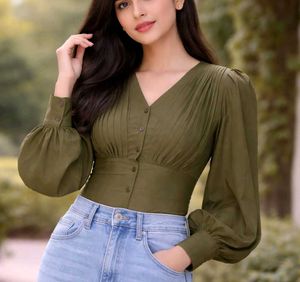 Olive Green Puff Sleeve Top