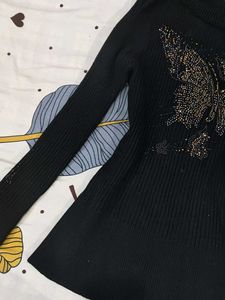 Black Butterfly Turtleneck Sweater