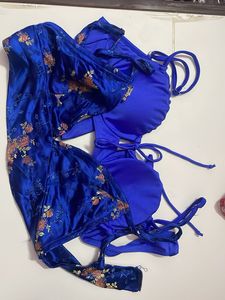 Royal Blue Bikini Set of 2 with Floral Print