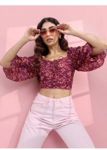 Boho Print Smocked Crop Top