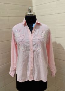 Pink Embroidered Collared Shirt