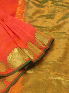 Vibrant Orange &amp; Gold Silk Saree