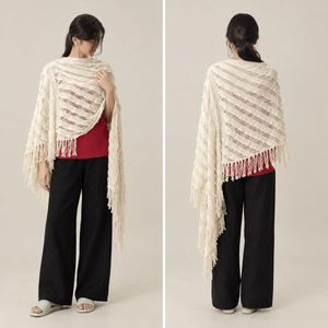 Cream Crochet Fringe Scarf