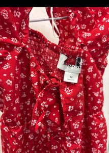 Red Floral Print Midi Dress