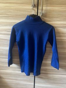 Blue Turtleneck with Stud Embellishment