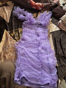 Elegant Lavender Ruched Mesh Dress