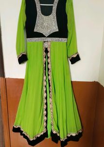 Stunning Lime Green & Black Anarkali Gown
