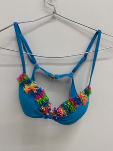 Bright Blue Bikini Top with Tassel Detail