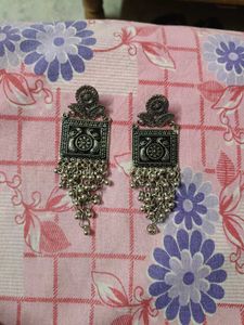 Oxidized Silver Peacock Earrings