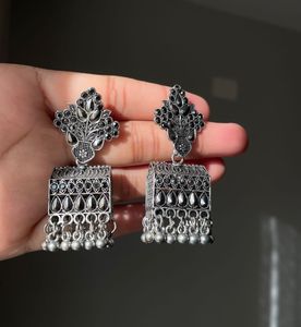 Elegant Oxidized Silver Jhumka Earrings