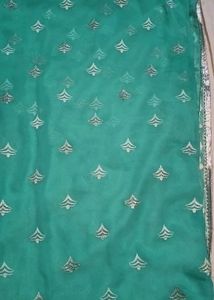 Elegant Teal Saree with Silver Embellishments