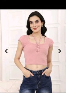 Shein Pink Lace-Up Crop Top