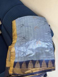 Elegant Blue &amp; Gold Embroidered Saree