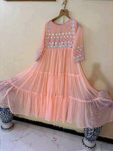 brand new Peach Embroidered Anarkali Kurta Set