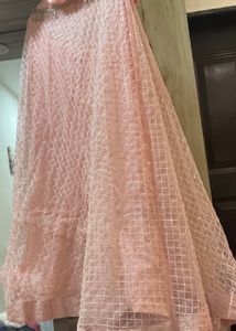 Peach Lehenga Skirt Stylish Blouse Frills Duptta