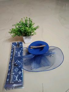 Combo Set Designer Blue Scarf &amp; Hair Accessory