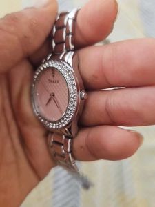 Traxx Women's Pink Dial Crystal Watch