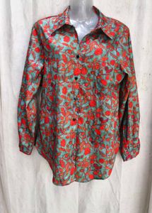 Boho Floral Print Button-Up Shirt